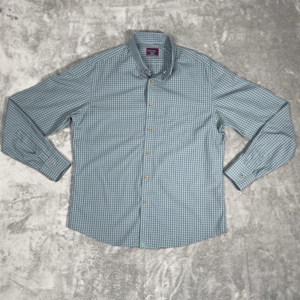 UNTUCKit Shirt Men's Medium Kabashi WF Plaid Shirt Long Sleeve Button Down Green